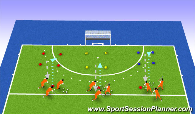 Hockey Session Plan Drill (Colour): drijven/estafette