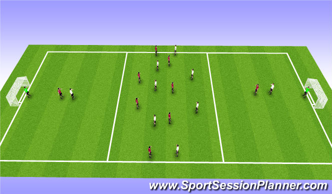 Football/Soccer Session Plan Drill (Colour): 7 v 7 Into Strikers