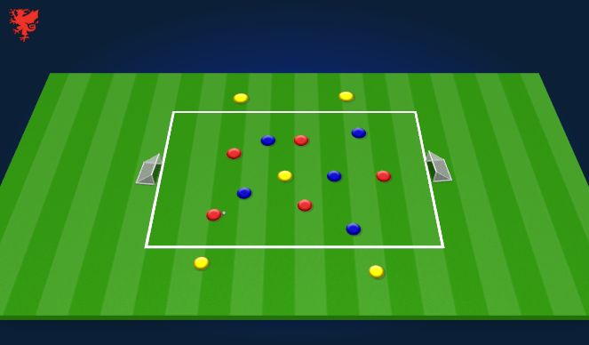 Football/Soccer Session Plan Drill (Colour): 5v5+5 possession based warm up