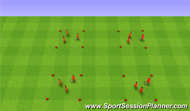 Football/Soccer Session Plan Drill (Colour): 4 corner warm up. Rozgrzewka na 4 kwadraty.