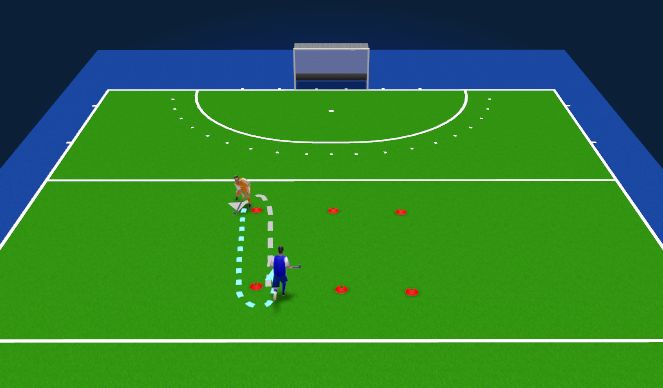 Hockey Session Plan Drill (Colour): Warming up - Duelvorm 1-1