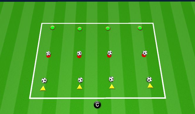 Football/Soccer Session Plan Drill (Colour): Warm Up 2 - Cone Strike (Engage 10 mins)