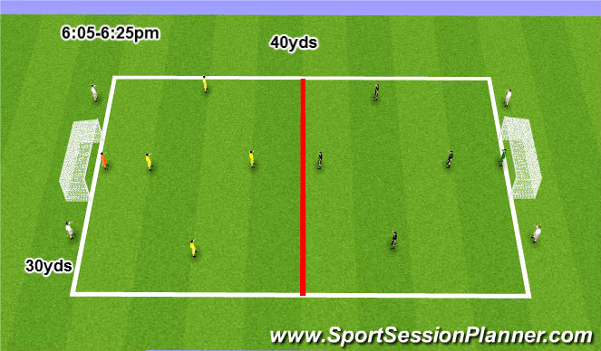 Football/Soccer Session Plan Drill (Colour): Free Play - 6v6 Game