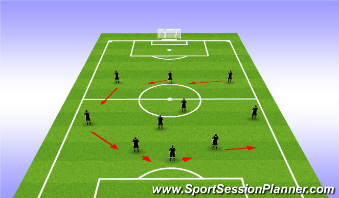 Football/Soccer Session Plan Drill (Colour): Transitioning from 3-4-3 to 4-4-2 Left Side