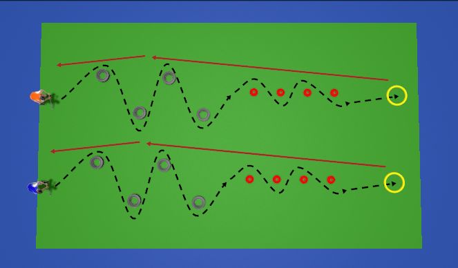 Hockey Session Plan Drill (Colour): Slalom Different Sizes (Foundation)