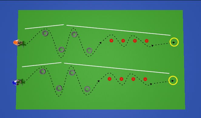 Hockey Session Plan Drill (Colour): Slalom Different Sizes (Foundation)