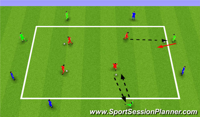 Football/Soccer Session Plan Drill (Colour): RWTB - Recognising space and travelling with the ball