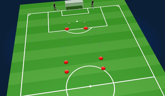 Fútbol Ejercicio del Plan de Sesiones (Color): shooting through cones