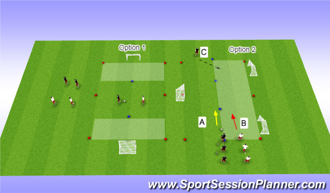 Football/Soccer Session Plan Drill (Colour): 1 v 1 Opposed Opptions 1 & 2