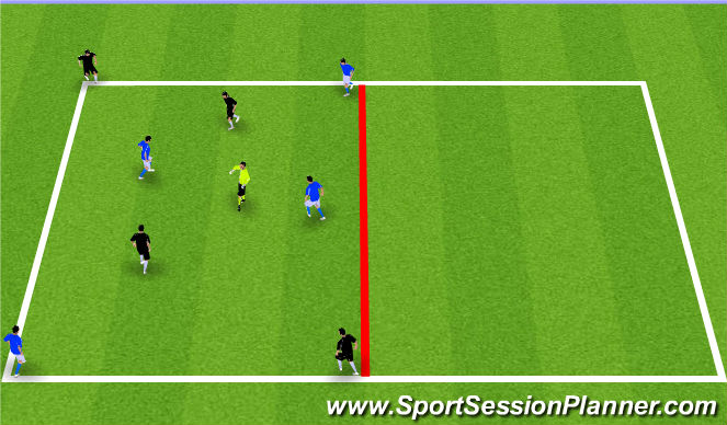 Fútbol Ejercicio del Plan de Sesiones (Color): Station 1: Diagonal Target Game + 3v3 Game
