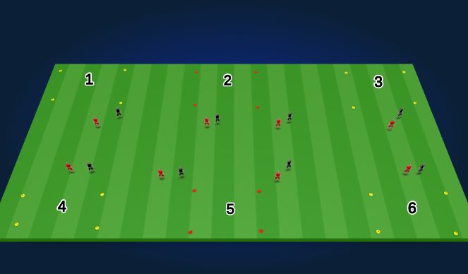 Football/Soccer Session Plan Drill (Colour): SSG - 6 Goal Game (Dribbling)