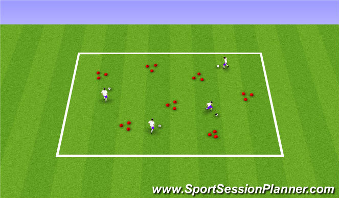 Football/Soccer Session Plan Drill (Colour): Warm-Up - Island Dribbling