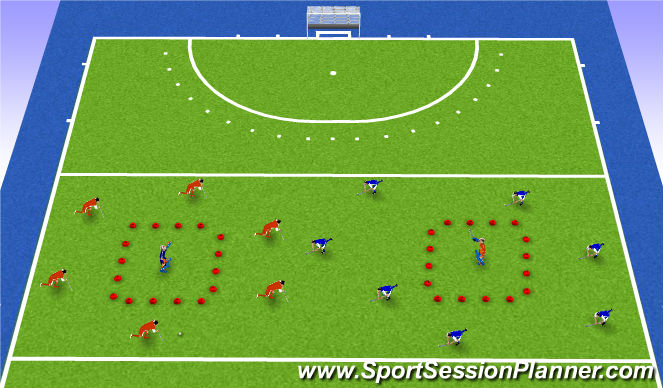 Hockey Session Plan Drill (Colour): Balbezit met omschakelen