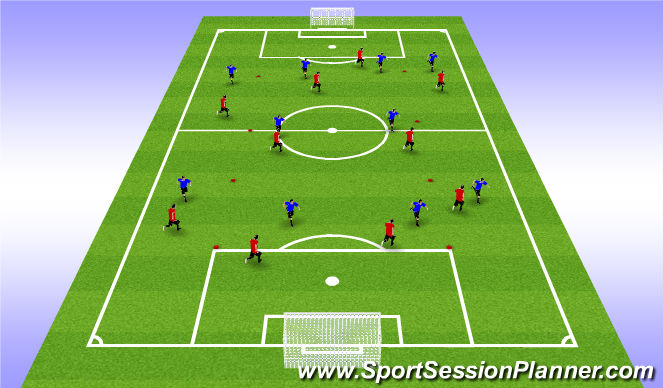 Football/Soccer Session Plan Drill (Colour): 11v11 w/ Wide zones