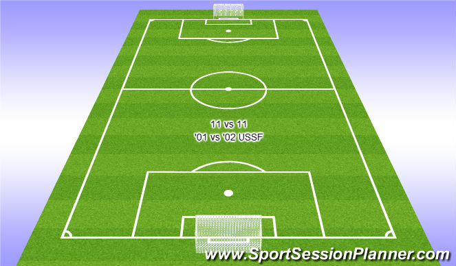 Football/Soccer Session Plan Drill (Colour): 11 vs 11 against '02 USSF