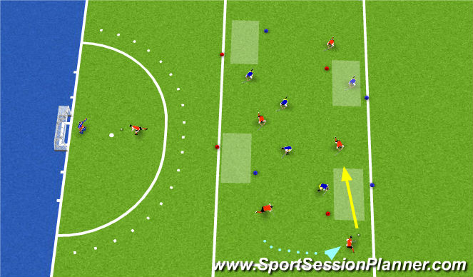 Hockey Session Plan Drill (Colour): Vier-poorten spel