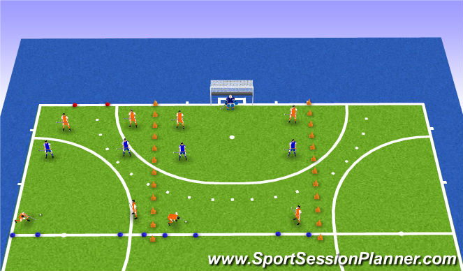Hockey Session Plan Drill (Colour): Balbezit doelgericht