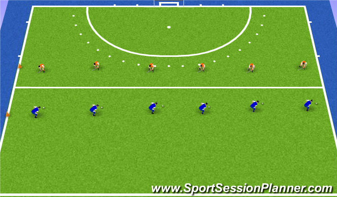 Hockey Session Plan Drill (Colour): 1:1 lijnhockey
