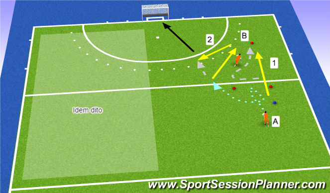Hockey Session Plan Drill (Colour): Verdediger opzoeken