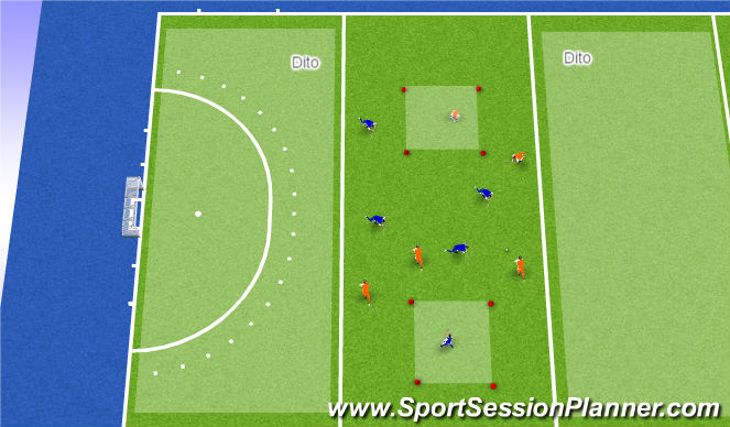 Hockey Session Plan Drill (Colour): Partijvorm met teams van 5