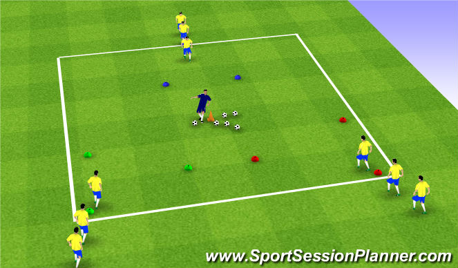 Football/Soccer Session Plan Drill (Colour): Technical- Passing/Receiving- Triangles