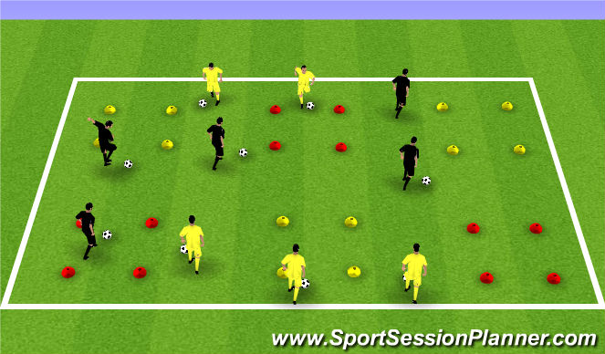 Football/Soccer Session Plan Drill (Colour): Dribbling/RWB