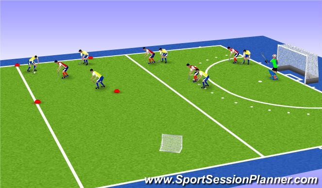 Hockey Session Plan Drill (Colour): 6v4 Break away