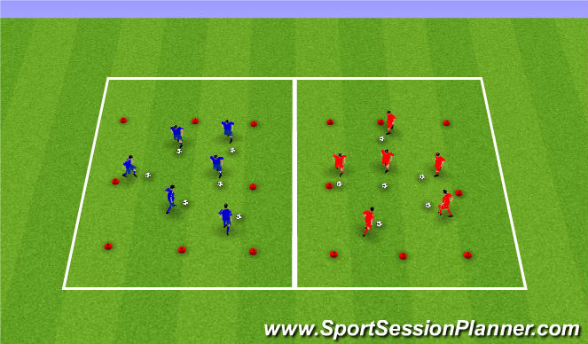 Fútbol Ejercicio del Plan de Sesiones (Color): Dribbling in 6's