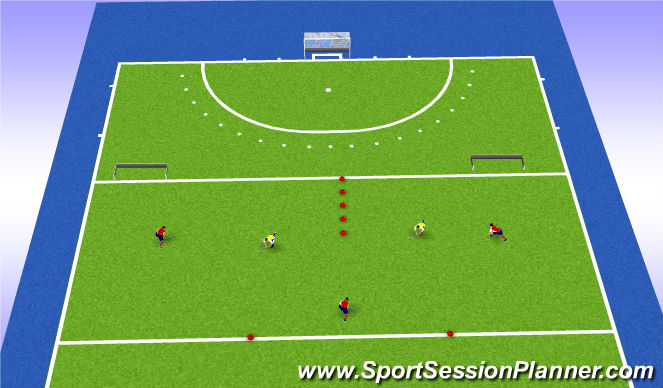 Hockey Session Plan Drill (Colour): Uitnemen 3-vs-2 (punt omlaag)