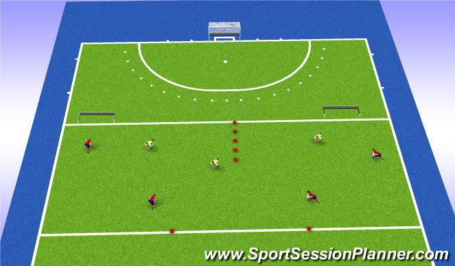 Hockey Session Plan Drill (Colour): Uitnemen 4-vs-3 (kom-kan-kantelen)