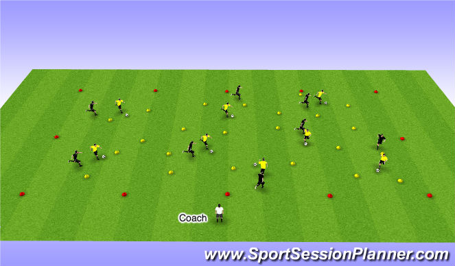 Football/Soccer Session Plan Drill (Colour): Dribbling with pressure - 12 minutes