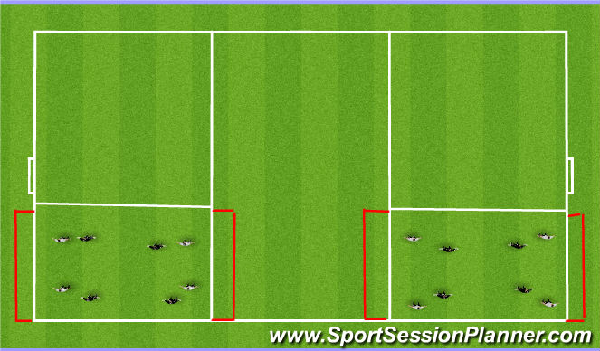 Football/Soccer Session Plan Drill (Colour): 4v4 playing into zones