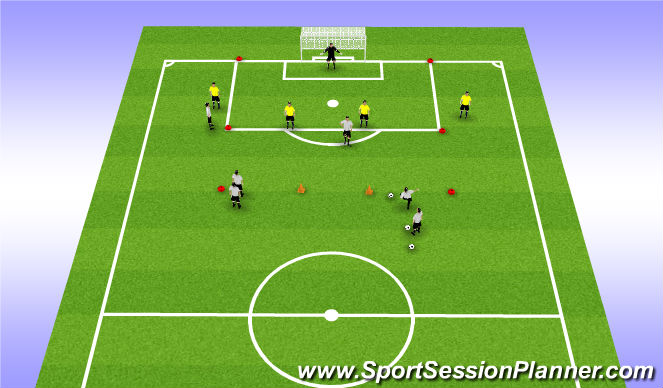 Football/Soccer Session Plan Drill (Colour): We 2-3-4 3v2