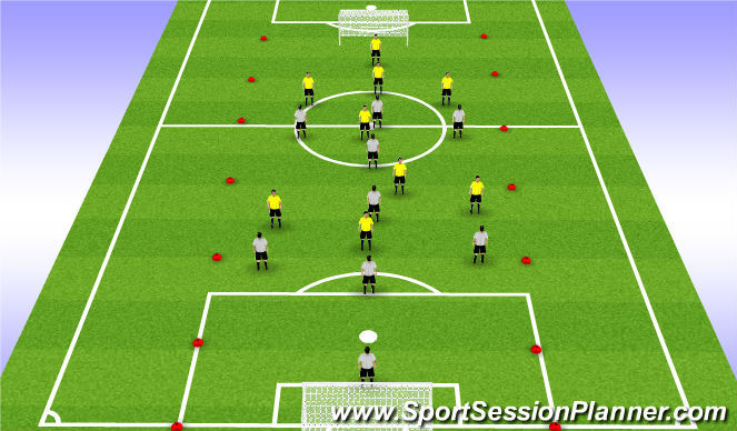 Football/Soccer Session Plan Drill (Colour): THEY 2-3-4 long ball to WE 2-3-4 Counter