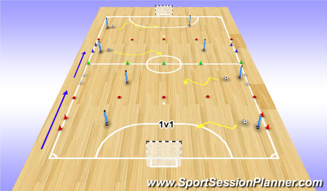 Futsal Session Plan Drill (Colour): 1 vs 1 In Channels of World Cup