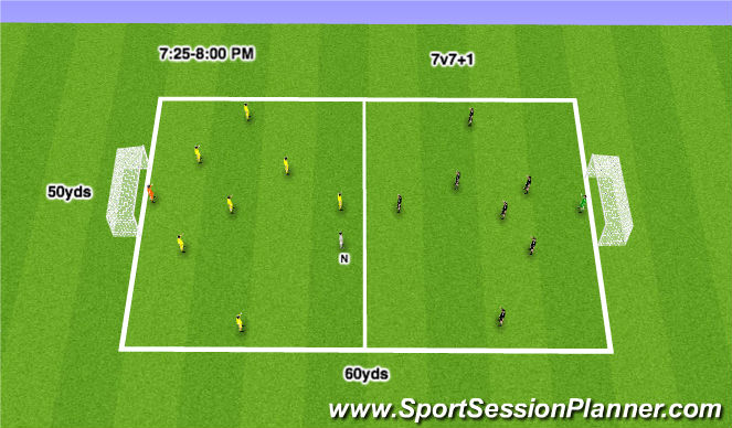 Football/Soccer Session Plan Drill (Colour): Free Play - 7v7+1