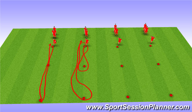 Football/Soccer Session Plan Drill (Colour): Interval relays, with and without ball