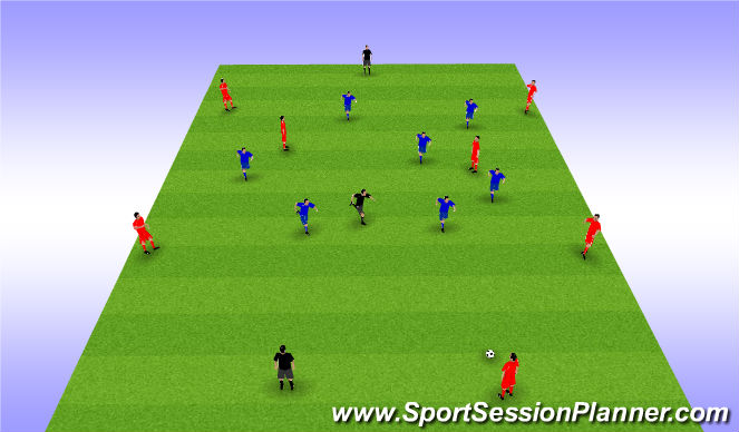 Football/Soccer Session Plan Drill (Colour): 7v7+3 Build Up