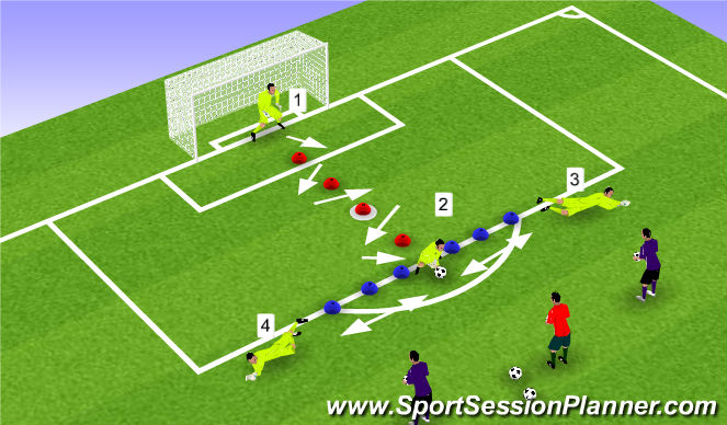 Football/Soccer Session Plan Drill (Colour): Shuffle to Ground Ball/Low Extension Dive