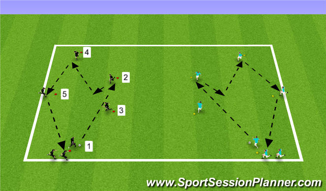 Football/Soccer Session Plan Drill (Colour): Switching passing pattern (smaller)