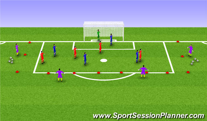 Football/Soccer Session Plan Drill (Colour): 4v4+4 Switch of Play