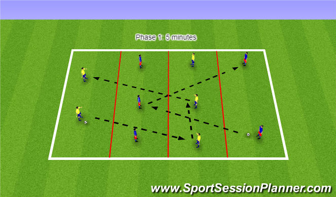 Fútbol Ejercicio del Plan de Sesiones (Color): Passing between the lines - phase 1