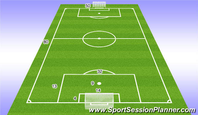 Football/Soccer Session Plan Drill (Colour): 9v9 Field Dimensions