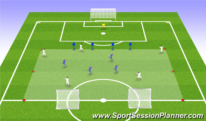 Football/Soccer Session Plan Drill (Colour): 5vs4+1 Runs in behind