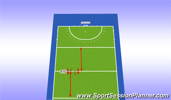 Hockey Session Plan Drill (Colour): 1v1 warm up