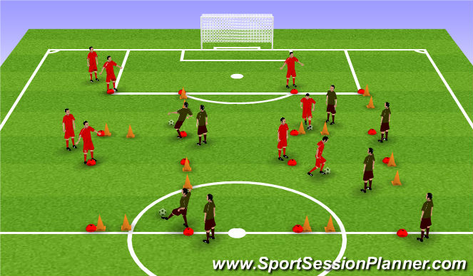 Football/Soccer Session Plan Drill (Colour): Progressed 1v1 with goals