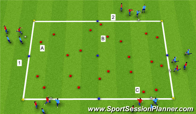 Football/Soccer Session Plan Drill (Colour): Dribbling relay with defender