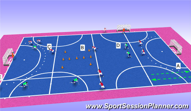 Hockey Session Plan Drill (Colour): Fitness and skills circuit