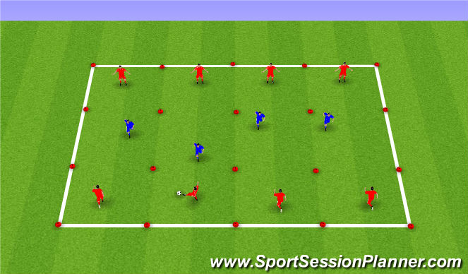 Football/Soccer Session Plan Drill (Colour): 4v4+4 Defensive Shape