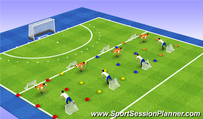 Hockey Session Plan Drill (Colour): 1:1 King & Ass